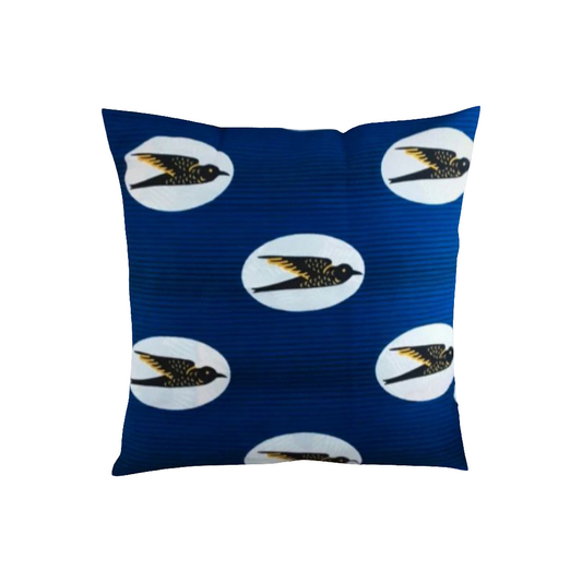 Housse de coussin Wax motif "Hirondelles" Bleu
