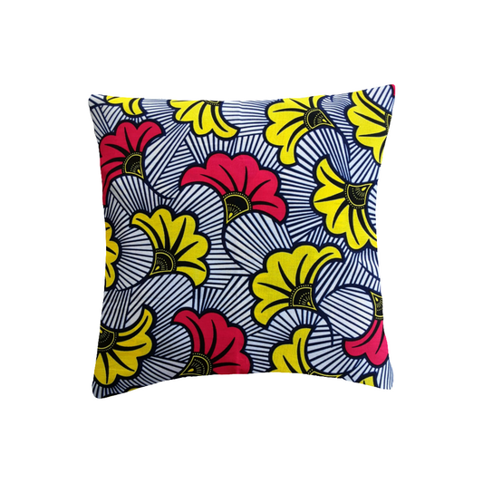 Housse de coussin décoratif Wax "Fleurs de mariage " roses-jaunes