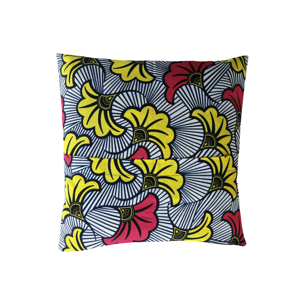 Housse de coussin décoratif Wax "Fleurs de mariage " roses-jaunes