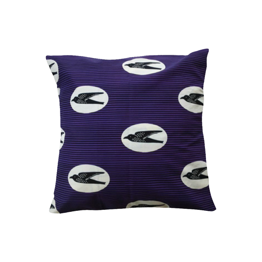 Housse de coussin décoratif Wax "Hirondelles" violet