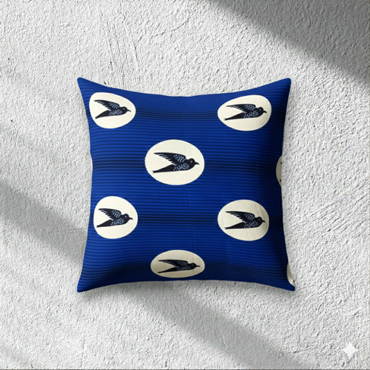 Housse de coussin Wax motif "Hirondelles" Bleu